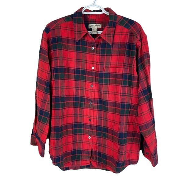Vintage Eddie Bauer Womens Flannel Shirt XL Red Plaid Cotton Button Up L/S‎ - Picture 1 of 5